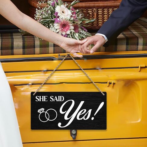 She Said Yes Rustic Wedding Signs Wall Hanging Wedding Decor Wedding Accessories Stuff Wall Art Decor Wedding Decorations for Reception Engagement Wedding Party Wooden Sign for Hallway Porch (Black) in Saudi Arabia