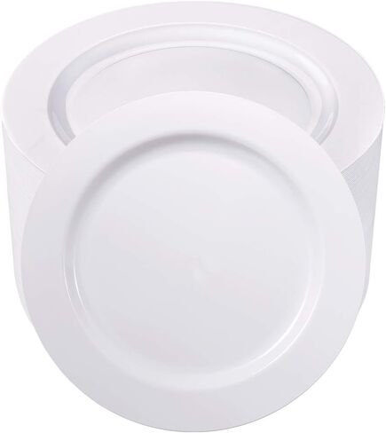 bUCLA 100PCS White Plastic Plates-10.25inch Disposable Dinner Plates-Premium Party&Wedding Plates in Saudi Arabia
