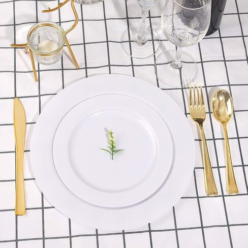 bUCLA 100PCS White Plastic Plates-10.25inch Disposable Dinner Plates-Premium Party&Wedding Plates in Saudi Arabia