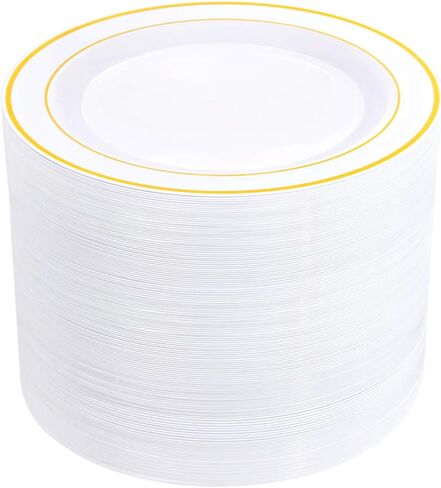 bUCLA 100PCS White Plastic Plates-10.25inch Disposable Dinner Plates-Premium Party&Wedding Plates in Saudi Arabia