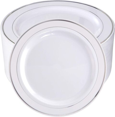 bUCLA 100PCS White Plastic Plates-10.25inch Disposable Dinner Plates-Premium Party&Wedding Plates in Saudi Arabia