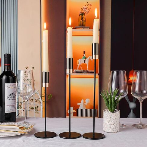 Enjinkail Black Candlestick Holders for taper candles Set of 3, Gold Candle Holder Centerpieces for Tables, Candle Sticks Holder Decor for Wedding, Dining, Party, Anniversary, Fits 3/4 inch Candle in Kuwait