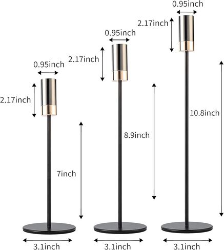 Enjinkail Black Candlestick Holders for taper candles Set of 3, Gold Candle Holder Centerpieces for Tables, Candle Sticks Holder Decor for Wedding, Dining, Party, Anniversary, Fits 3/4 inch Candle in Kuwait