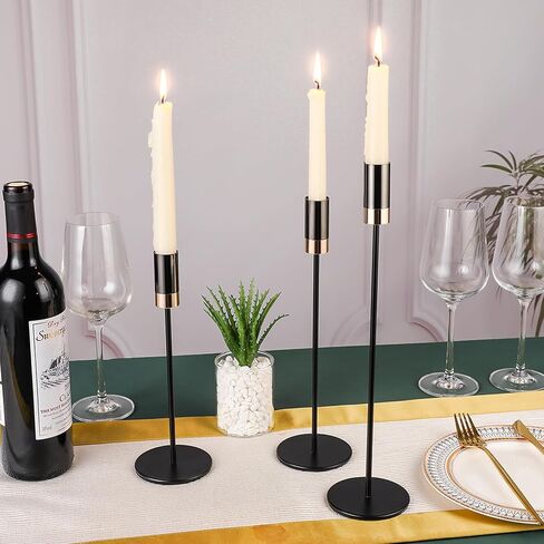 Enjinkail Black Candlestick Holders for taper candles Set of 3, Gold Candle Holder Centerpieces for Tables, Candle Sticks Holder Decor for Wedding, Dining, Party, Anniversary, Fits 3/4 inch Candle in Kuwait