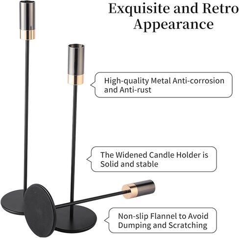 Enjinkail Black Candlestick Holders for taper candles Set of 3, Gold Candle Holder Centerpieces for Tables, Candle Sticks Holder Decor for Wedding, Dining, Party, Anniversary, Fits 3/4 inch Candle in Kuwait