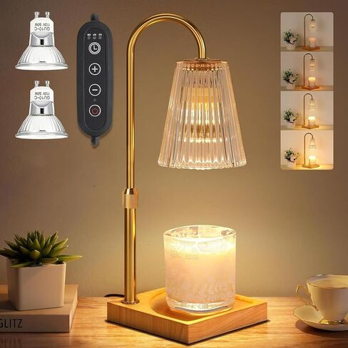 Candle Warmer Lamp with Timer - Electric Candle Warmer for Jar Candles - Adjustable Height & Dimmable Light Candle Lamp Warmer with 2 Bulbs - House Warming Gifts, New Home Bedroom Décor in Saudi Arabia
