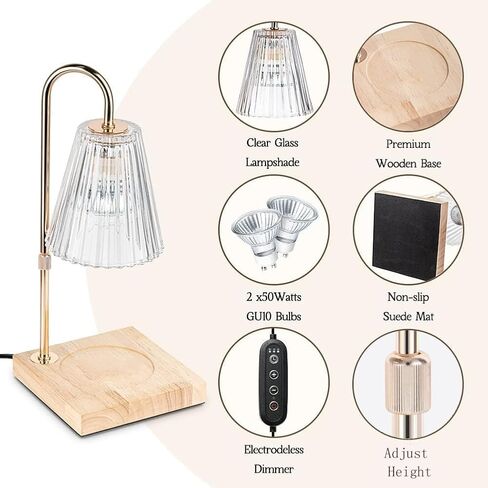 Candle Warmer Lamp with Timer - Electric Candle Warmer for Jar Candles - Adjustable Height & Dimmable Light Candle Lamp Warmer with 2 Bulbs - House Warming Gifts, New Home Bedroom Décor in Saudi Arabia