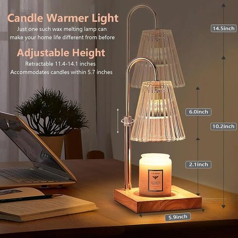 Candle Warmer Lamp with Timer - Electric Candle Warmer for Jar Candles - Adjustable Height & Dimmable Light Candle Lamp Warmer with 2 Bulbs - House Warming Gifts, New Home Bedroom Décor in Saudi Arabia