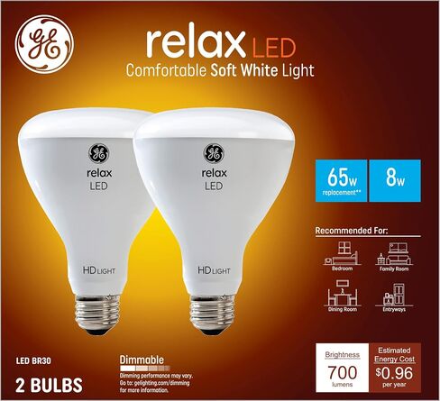 GE Lighting Relax LED Indoor Floodlight Bulb, 8 Watts (65 Watt Equivalent) Soft White HD Light, Medium Base, Dimmable (4 Pack) in Saudi Arabia