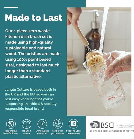 Jungle Culture® 6 قطع من فرش الأطباق الطبيعية لغسل الأطباق • مجموعة تنظيف المطبخ بفرشاة الأطباق الصديقة للبيئة • أجهزة غسل جوز الهند النباتية • فرشاة الزجاجات/الوعاء وإسفنجة تنظيف صديقة للبيئة للمقالي والأطباق in Kuwait