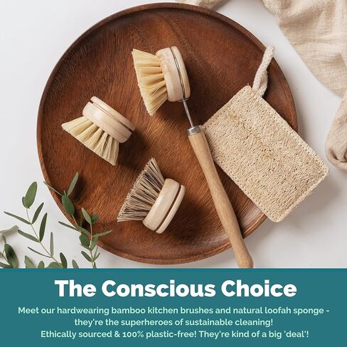 Jungle Culture® 6 قطع من فرش الأطباق الطبيعية لغسل الأطباق • مجموعة تنظيف المطبخ بفرشاة الأطباق الصديقة للبيئة • أجهزة غسل جوز الهند النباتية • فرشاة الزجاجات/الوعاء وإسفنجة تنظيف صديقة للبيئة للمقالي والأطباق in Kuwait