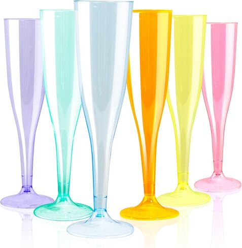 WDF 36 Pack Clear Blue Plastic Champagne Flutes - 7OZ Blue Champagne Flutes Plastic, Champagne Glasses Disposable for Party & Wedding in Saudi Arabia