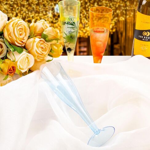WDF 36 Pack Clear Blue Plastic Champagne Flutes - 7OZ Blue Champagne Flutes Plastic, Champagne Glasses Disposable for Party & Wedding in Saudi Arabia