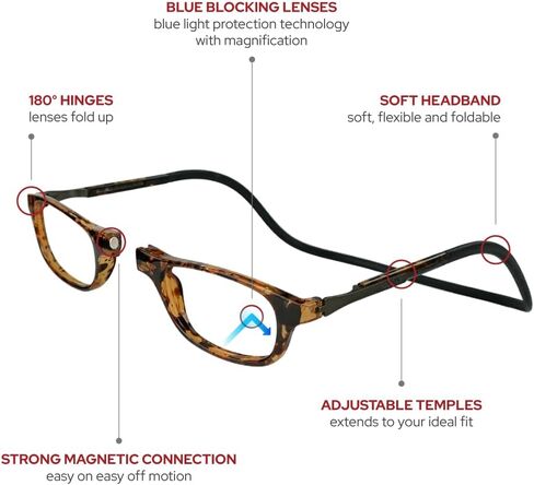 Clic Blue Light Blocking Magnetic Reading Glasses by Slastik, Soft Band, Adjustable Temple Computer Readers, Windu (M-XL) in Saudi Arabia
