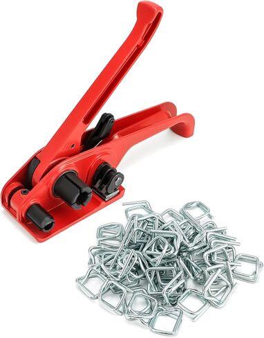 QWORK Heavy Duty Strapping Tensioner Set, 1 Pc Manual Cord Strapping Tensioner + 50 Pcs 3/4" Metal Wire Buckle, Cutter Banding Tensioner Tool for 1/2" - 3/4" Width Polyester Polyproplyn Strap in Saudi Arabia