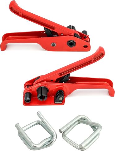 QWORK Heavy Duty Strapping Tensioner Set, 1 Pc Manual Cord Strapping Tensioner + 50 Pcs 3/4" Metal Wire Buckle, Cutter Banding Tensioner Tool for 1/2" - 3/4" Width Polyester Polyproplyn Strap in Saudi Arabia