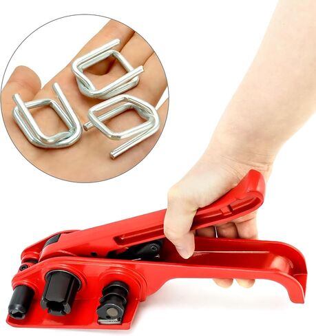 QWORK Heavy Duty Strapping Tensioner Set, 1 Pc Manual Cord Strapping Tensioner + 50 Pcs 3/4" Metal Wire Buckle, Cutter Banding Tensioner Tool for 1/2" - 3/4" Width Polyester Polyproplyn Strap in Saudi Arabia