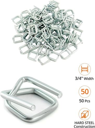 QWORK Heavy Duty Strapping Tensioner Set, 1 Pc Manual Cord Strapping Tensioner + 50 Pcs 3/4" Metal Wire Buckle, Cutter Banding Tensioner Tool for 1/2" - 3/4" Width Polyester Polyproplyn Strap in Saudi Arabia