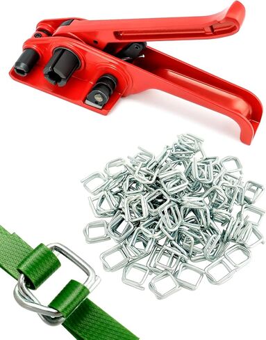 QWORK Heavy Duty Strapping Tensioner Set, 1 Pc Manual Cord Strapping Tensioner + 50 Pcs 3/4" Metal Wire Buckle, Cutter Banding Tensioner Tool for 1/2" - 3/4" Width Polyester Polyproplyn Strap in Saudi Arabia