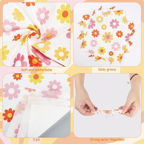 60 PCS Daisy Paper Napkins Groovy Daisy Boho Dinner Napkins Disposable Daisy Flower Decorative Party Napkin for Baby Shower Birthday Wedding Seasonal Holiday Party Supplies in Saudi Arabia