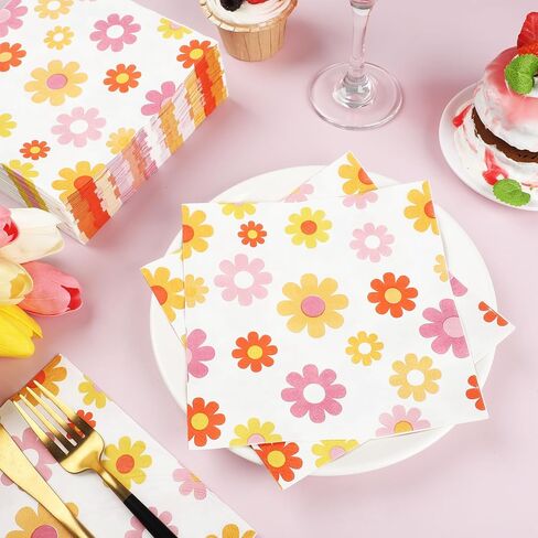 60 PCS Daisy Paper Napkins Groovy Daisy Boho Dinner Napkins Disposable Daisy Flower Decorative Party Napkin for Baby Shower Birthday Wedding Seasonal Holiday Party Supplies in Saudi Arabia