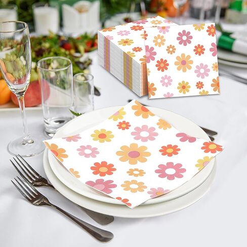 60 PCS Daisy Paper Napkins Groovy Daisy Boho Dinner Napkins Disposable Daisy Flower Decorative Party Napkin for Baby Shower Birthday Wedding Seasonal Holiday Party Supplies in Saudi Arabia