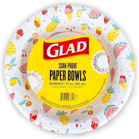 Glad Everyday Disposable Paper Bowls with Picnic Design| Cut-Resistant, Microwavable Paper Bowls for All Foods & Daily Use | 12 oz, 50 Count in Saudi Arabia