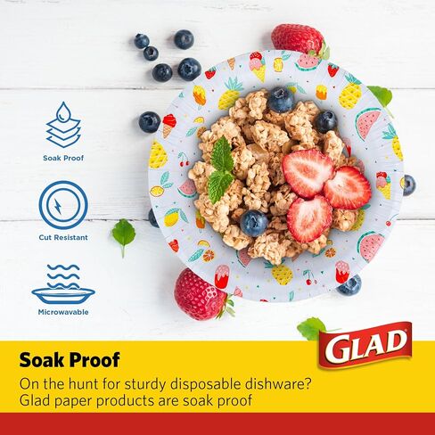 Glad Everyday Disposable Paper Bowls with Picnic Design| Cut-Resistant, Microwavable Paper Bowls for All Foods & Daily Use | 12 oz, 50 Count in Saudi Arabia