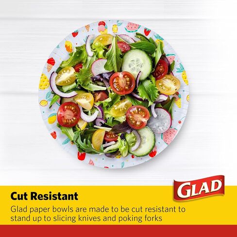 Glad Everyday Disposable Paper Bowls with Picnic Design| Cut-Resistant, Microwavable Paper Bowls for All Foods & Daily Use | 12 oz, 50 Count in Saudi Arabia