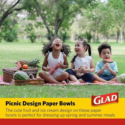 Glad Everyday Disposable Paper Bowls with Picnic Design| Cut-Resistant, Microwavable Paper Bowls for All Foods & Daily Use | 12 oz, 50 Count in Saudi Arabia