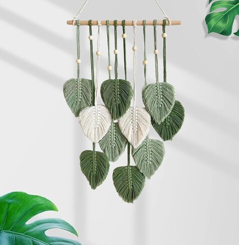 HYOATREA Bohemian Tapestry Macrame Wall Hanging Nature Woven Leaf Tapestry Wall Art Large Boho Chic Home Decor Aesthetic for Bedroom Living Room Dorm Room (17" W x 22" H) in Saudi Arabia