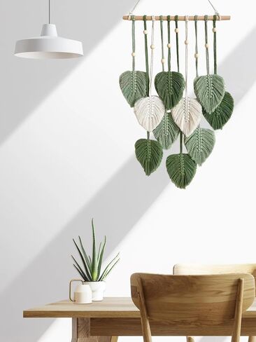 HYOATREA Bohemian Tapestry Macrame Wall Hanging Nature Woven Leaf Tapestry Wall Art Large Boho Chic Home Decor Aesthetic for Bedroom Living Room Dorm Room (17" W x 22" H) in Saudi Arabia