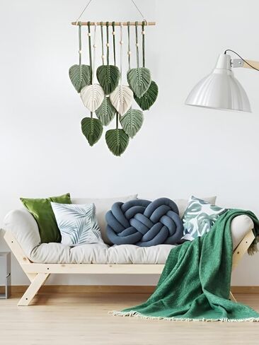 HYOATREA Bohemian Tapestry Macrame Wall Hanging Nature Woven Leaf Tapestry Wall Art Large Boho Chic Home Decor Aesthetic for Bedroom Living Room Dorm Room (17" W x 22" H) in Saudi Arabia