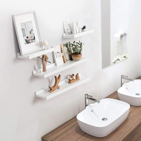 Floating Shelf for Wall, White Solid Oak Wood Picture Ledge Shelf 16inch Wall Shelf with Lip Display Shelf for Wall Decor Living Room Bedroom Kitchen in Saudi Arabia