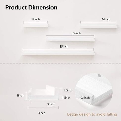 Floating Shelf for Wall, White Solid Oak Wood Picture Ledge Shelf 16inch Wall Shelf with Lip Display Shelf for Wall Decor Living Room Bedroom Kitchen in Saudi Arabia