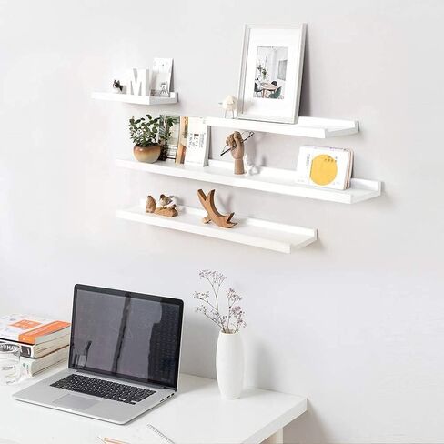 Floating Shelf for Wall, White Solid Oak Wood Picture Ledge Shelf 16inch Wall Shelf with Lip Display Shelf for Wall Decor Living Room Bedroom Kitchen in Saudi Arabia