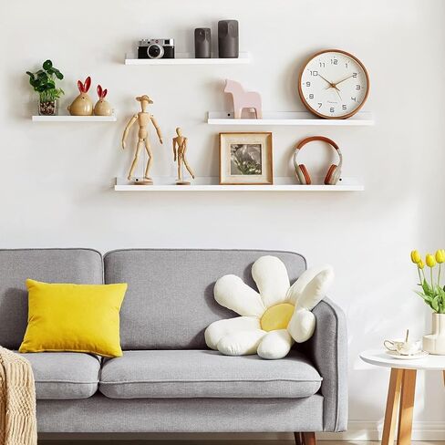 Floating Shelf for Wall, White Solid Oak Wood Picture Ledge Shelf 16inch Wall Shelf with Lip Display Shelf for Wall Decor Living Room Bedroom Kitchen in Saudi Arabia