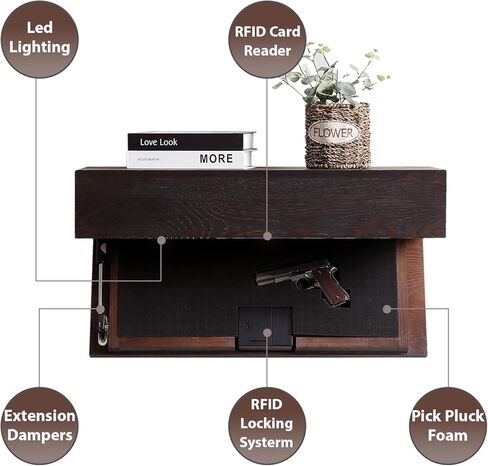 رف عائم لتخزين الأسلحة، رف حائط خشبي مع إخفاء مخفي لغرفة المعيشة وغرفة النوم، إسبرسو in Kuwait