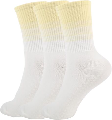 Pilates Yoga Socks with Grips for Women - Colorful Crew Length Ballet Barre Socks -Cute Gym Athletic Socks in Saudi Arabia