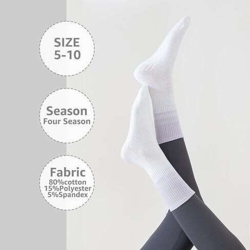 Pilates Yoga Socks with Grips for Women - Colorful Crew Length Ballet Barre Socks -Cute Gym Athletic Socks in Saudi Arabia