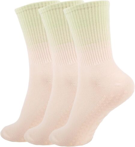 Pilates Yoga Socks with Grips for Women - Colorful Crew Length Ballet Barre Socks -Cute Gym Athletic Socks in Saudi Arabia