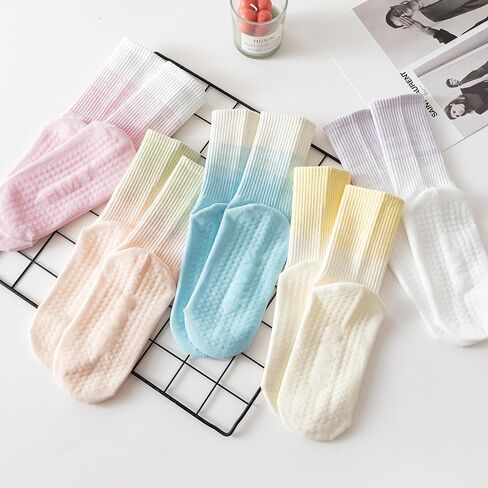 Pilates Yoga Socks with Grips for Women - Colorful Crew Length Ballet Barre Socks -Cute Gym Athletic Socks in Saudi Arabia