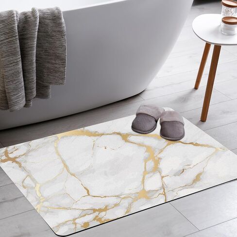 Mrcrypos Blue Marble Bath Mat, Thin Bathroom Rug, Non Slip, Quick Drying, Absorbent, 16x24 inch in Saudi Arabia