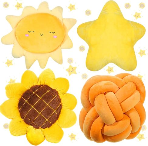 Set of 4 Decorative Throw Pillow for Girl Star Sun Sunflower Knot Pillow Fluffy Plush Soft Stuffed Pillows for Living Room Bedroom Playroom Bed Sofa Chair Floor Decors in Saudi Arabia