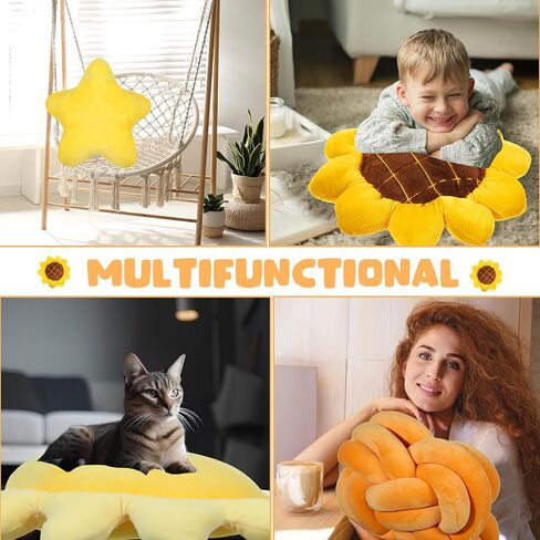 Set of 4 Decorative Throw Pillow for Girl Star Sun Sunflower Knot Pillow Fluffy Plush Soft Stuffed Pillows for Living Room Bedroom Playroom Bed Sofa Chair Floor Decors in Saudi Arabia