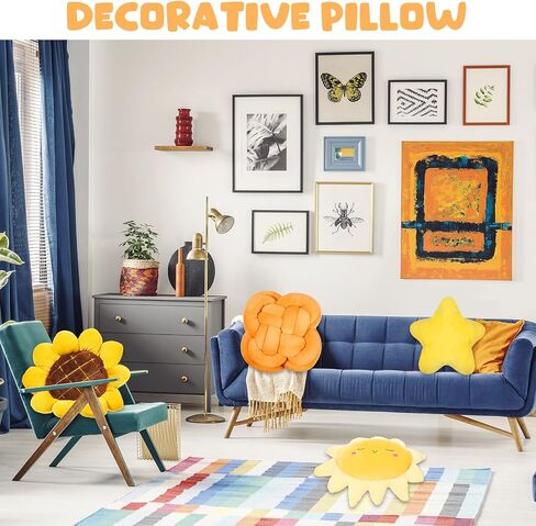 Set of 4 Decorative Throw Pillow for Girl Star Sun Sunflower Knot Pillow Fluffy Plush Soft Stuffed Pillows for Living Room Bedroom Playroom Bed Sofa Chair Floor Decors in Saudi Arabia