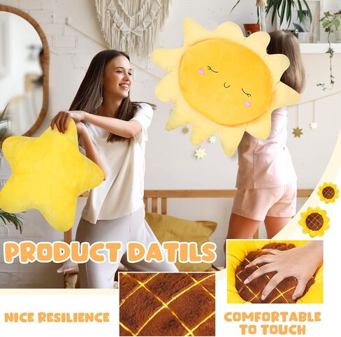Set of 4 Decorative Throw Pillow for Girl Star Sun Sunflower Knot Pillow Fluffy Plush Soft Stuffed Pillows for Living Room Bedroom Playroom Bed Sofa Chair Floor Decors in Saudi Arabia
