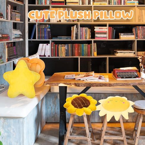 Set of 4 Decorative Throw Pillow for Girl Star Sun Sunflower Knot Pillow Fluffy Plush Soft Stuffed Pillows for Living Room Bedroom Playroom Bed Sofa Chair Floor Decors in Saudi Arabia