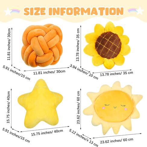 Set of 4 Decorative Throw Pillow for Girl Star Sun Sunflower Knot Pillow Fluffy Plush Soft Stuffed Pillows for Living Room Bedroom Playroom Bed Sofa Chair Floor Decors in Saudi Arabia