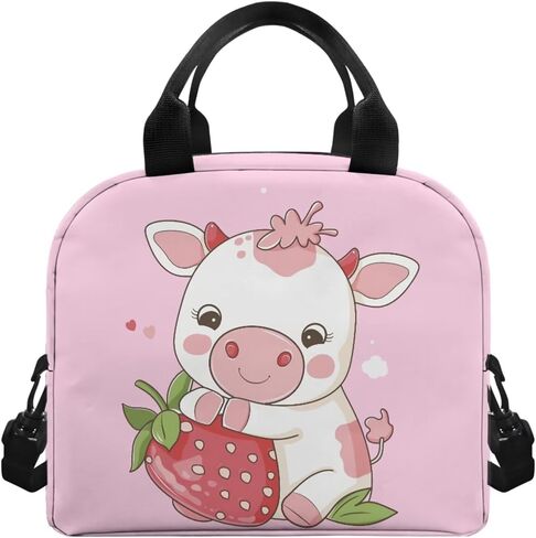Cute Cow Kids Backpack Set 4Pcs with Lunch Box Insulated Water Bottle and Water Bottle Case Cover with Padded Strap 18oz Water Bottle Elementary Middle School Kids Backpack in Saudi Arabia